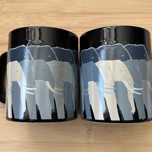 Pair of Otagiri “Tuskers” Mugs Elephant Art By Tom Taylor